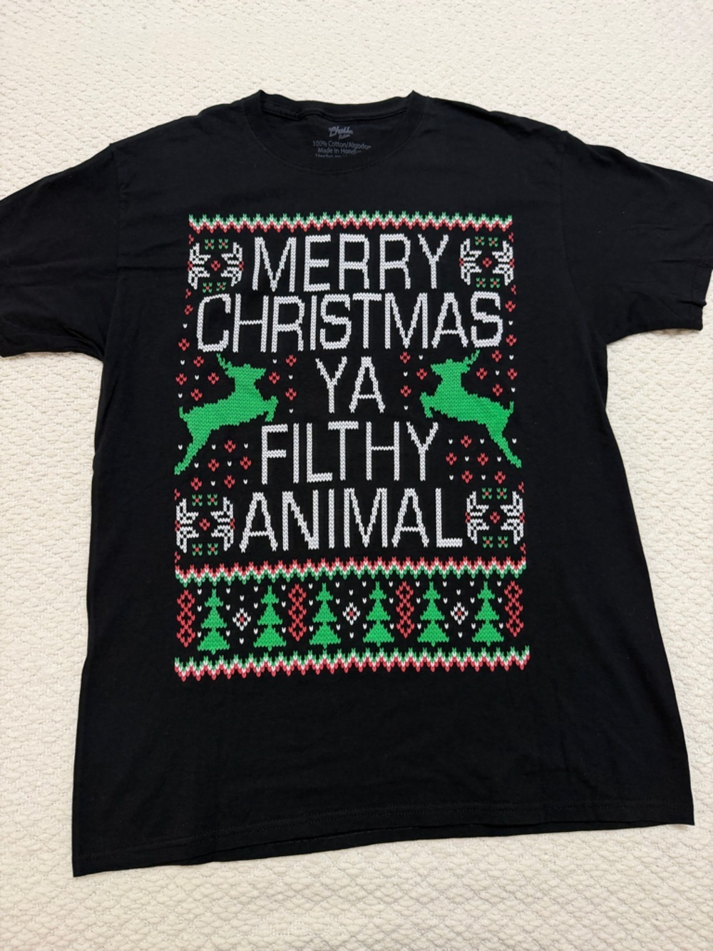 Chill Merry Christma Ya Filthy Animal Black Short Sleeve Shirt Size Medium
